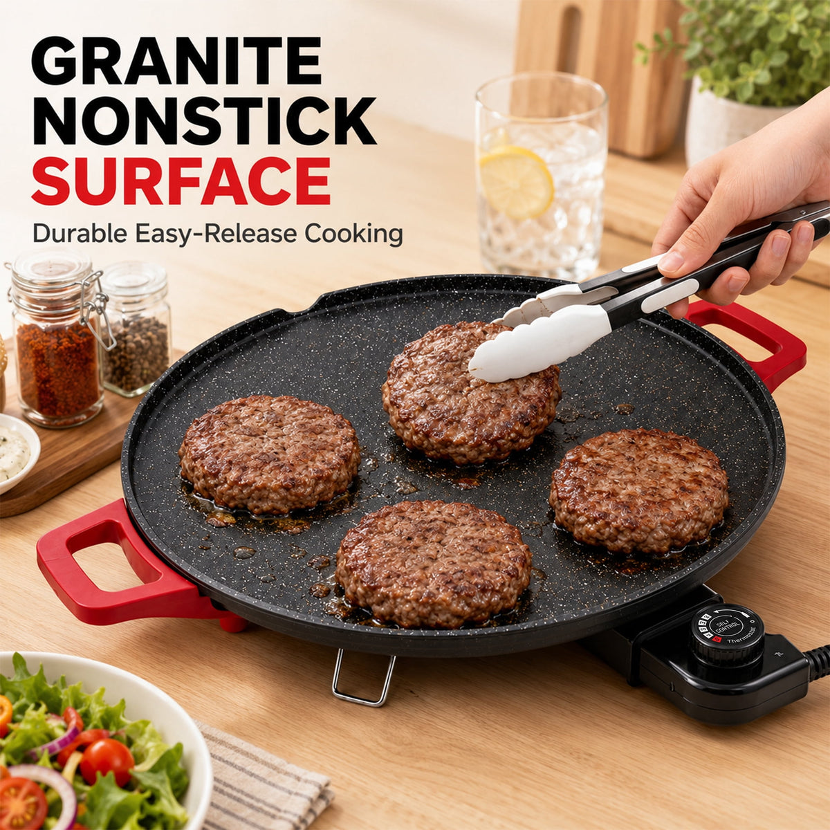 PRTYY 16-inch Electric Griddle, 2500W Non-Stick Grill and Griddle with Glass Lid, Kitchen Appliances