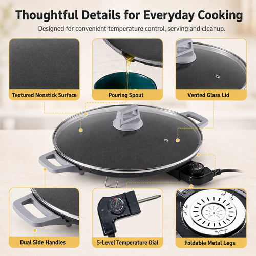 PRTYY 20" Electric Griddle - Non-Stick Ceramic Coating,2500 W Griddle with Glass Lid, Kitchen Appliances