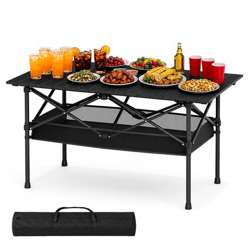 37-Inch Adjustable Folding Camping Table with Storage Bag