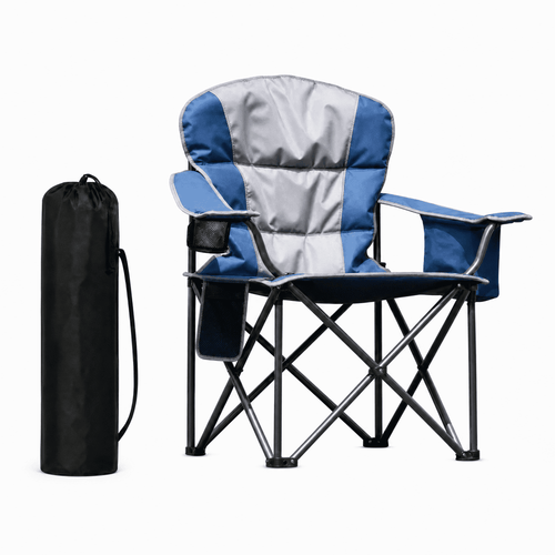 500 lb Capacity Folding Camping Chair with Cup Holder and Carry Bag Blue