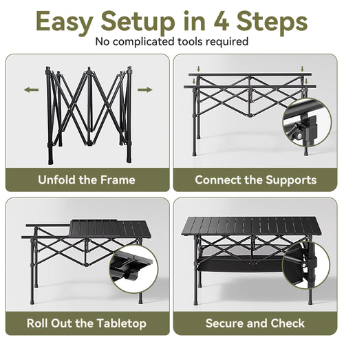 37-Inch Adjustable Folding Camping Table with Storage Bag