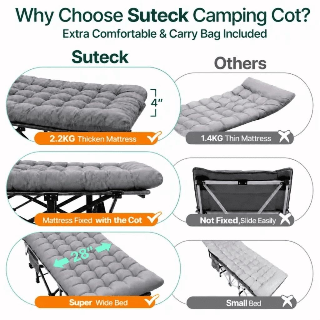 Folding Camping Cot with Padded Mattress and Carry Bag Grey