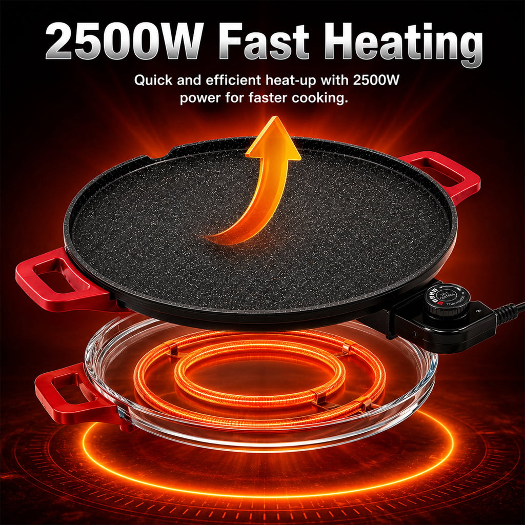 PRTYY 16-inch Electric Griddle, 2500W Non-Stick Grill and Griddle with Glass Lid, Kitchen Appliances