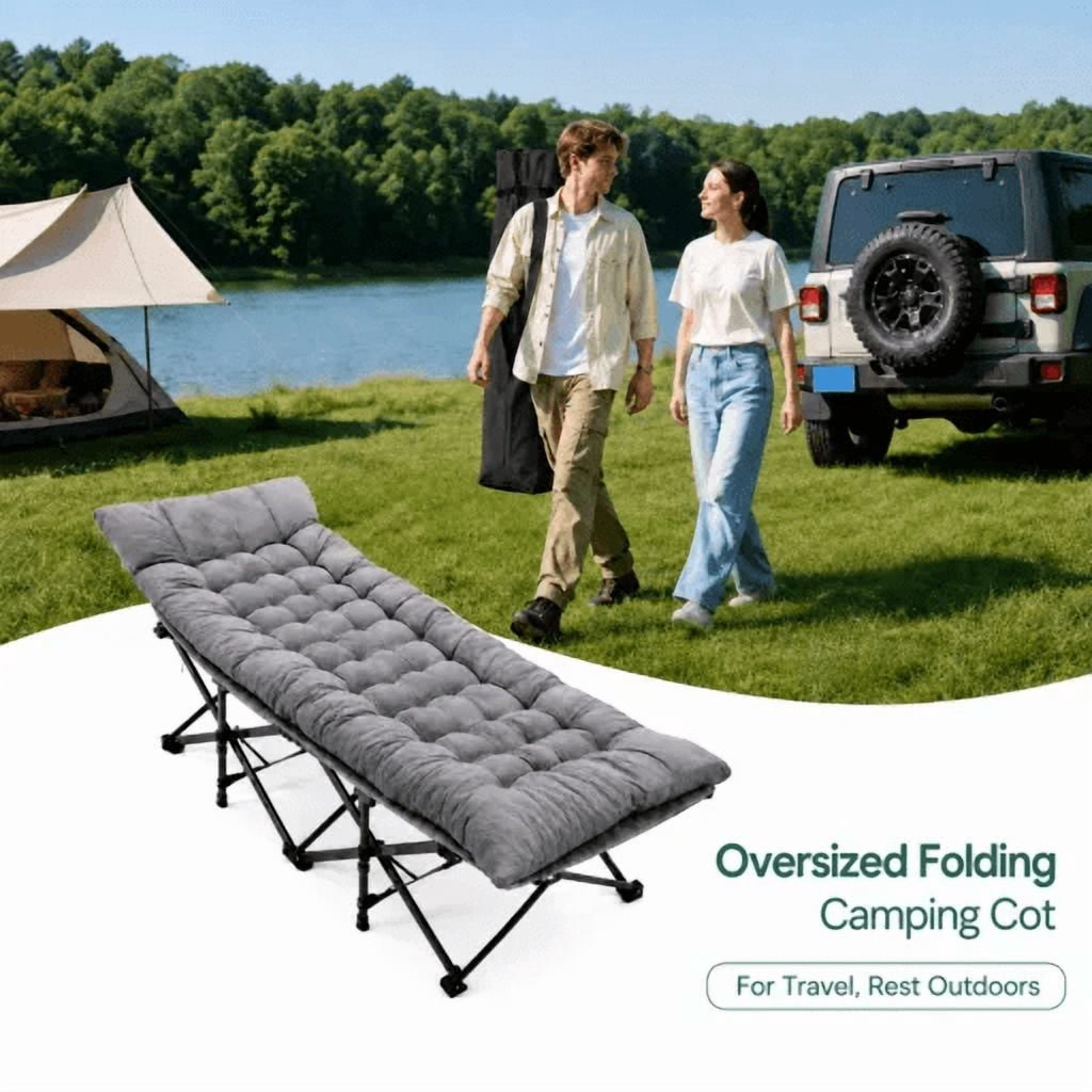 Folding Camping Cot with Padded Mattress and Carry Bag Grey