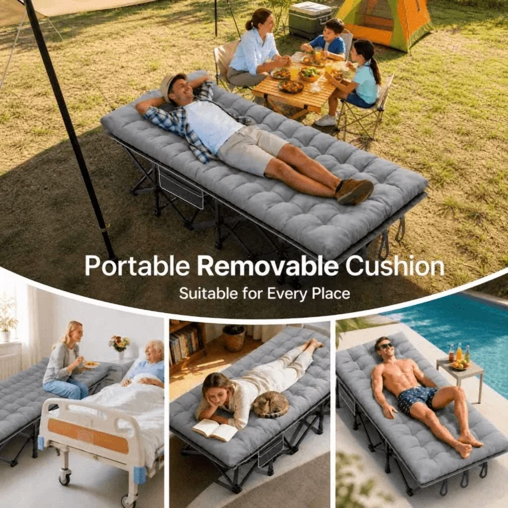 Folding Camping Cot with Padded Mattress and Carry Bag Grey