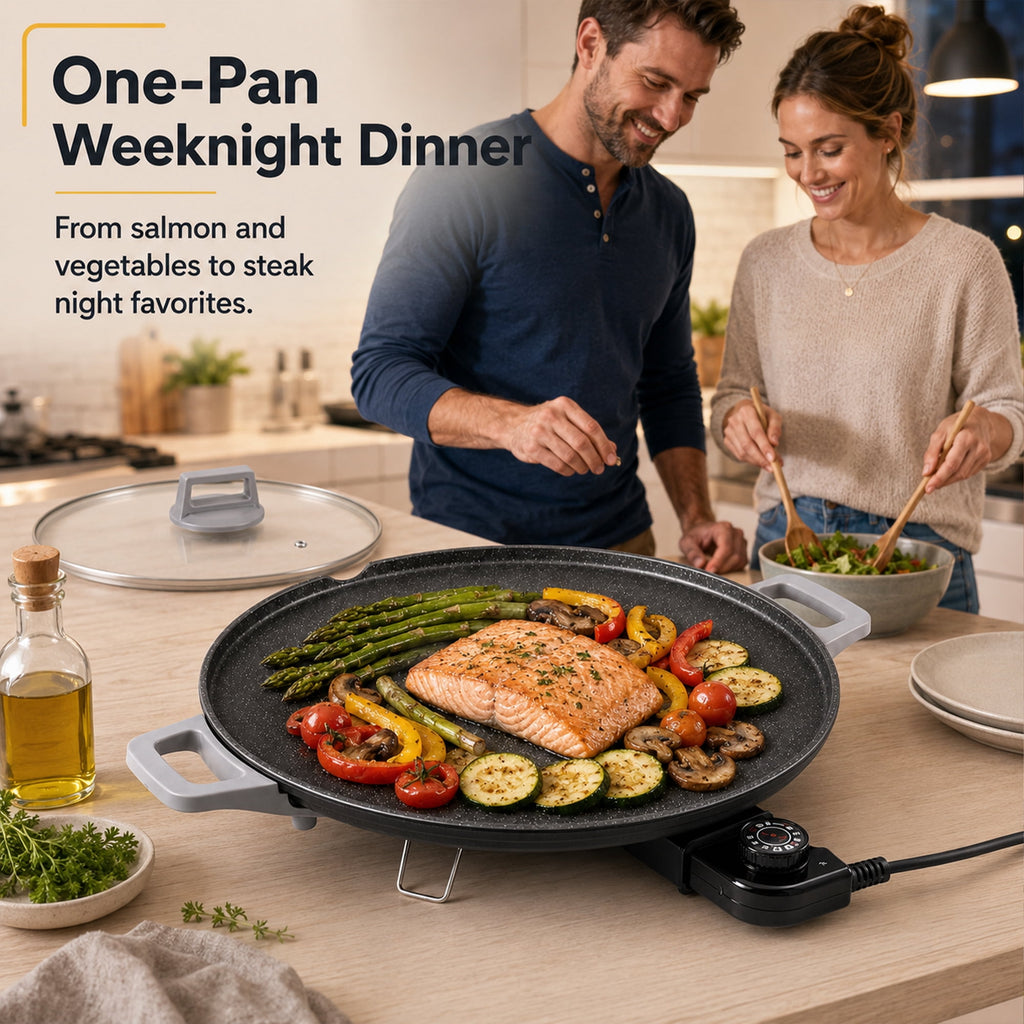 PRTYY 20" Electric Griddle - Non-Stick Ceramic Coating,2500 W Griddle with Glass Lid, Kitchen Appliances