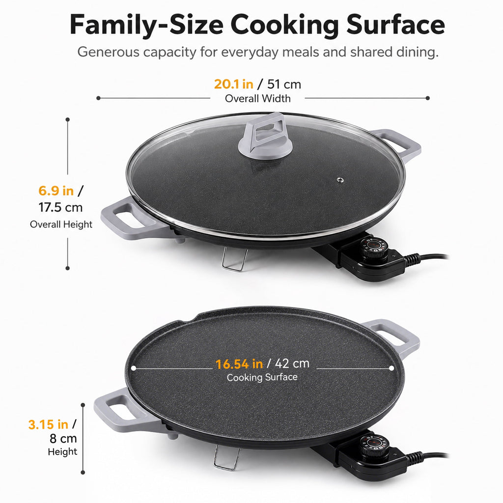 PRTYY 20" Electric Griddle - Non-Stick Ceramic Coating,2500 W Griddle with Glass Lid, Kitchen Appliances