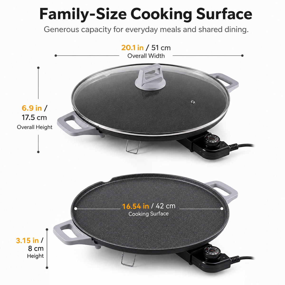 PRTYY 20" Electric Griddle - Non-Stick Ceramic Coating,2500 W Griddle with Glass Lid, Kitchen Appliances