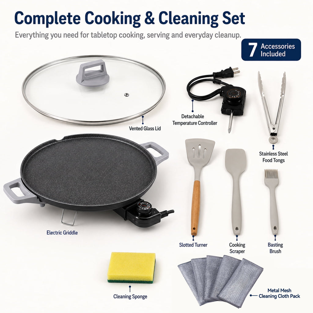 PRTYY 20" Electric Griddle - Non-Stick Ceramic Coating,2500 W Griddle with Glass Lid, Kitchen Appliances