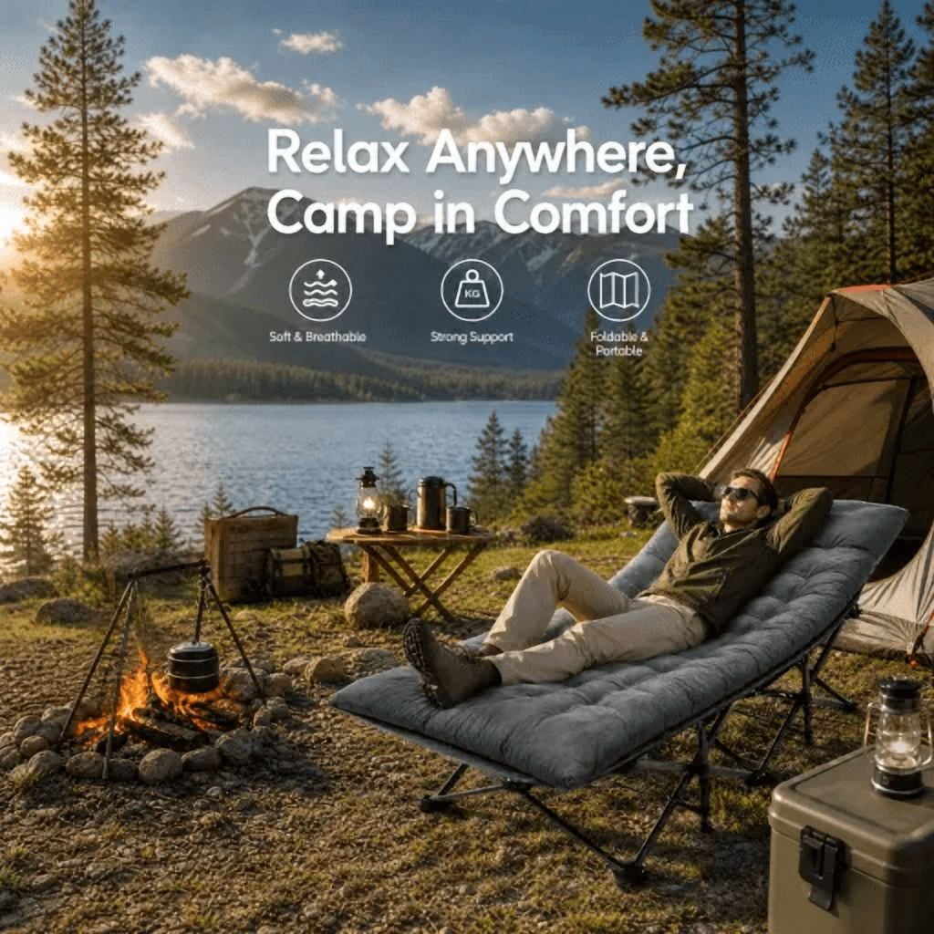 Folding Camping Cot with Padded Mattress and Carry Bag Grey