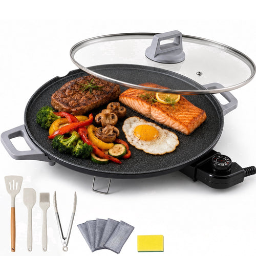 PRTYY 20" Electric Griddle - Non-Stick Ceramic Coating,2500 W Griddle with Glass Lid, Kitchen Appliances