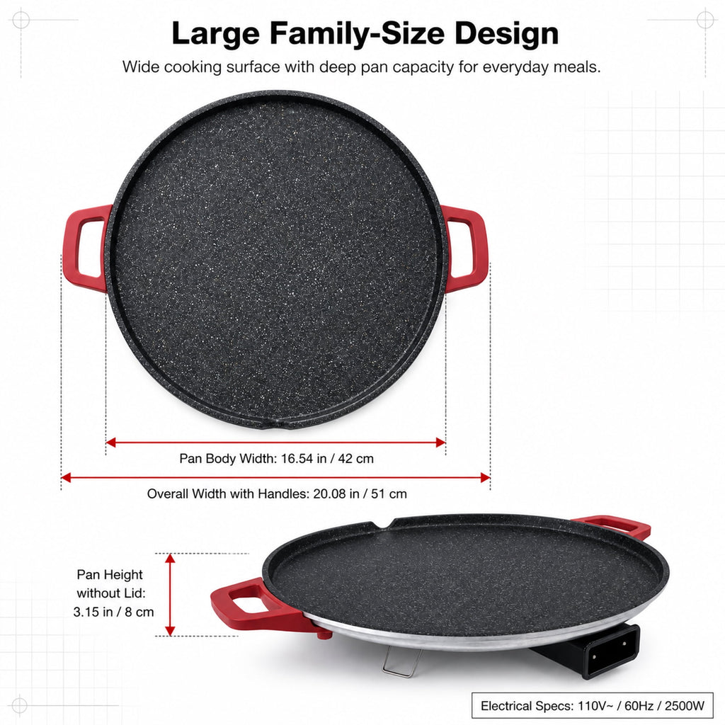 PRTYY 16-inch Electric Griddle, 2500W Non-Stick Grill and Griddle with Glass Lid, Kitchen Appliances
