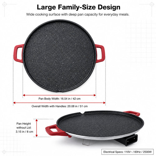 PRTYY 16-inch Electric Griddle, 2500W Non-Stick Grill and Griddle with Glass Lid, Kitchen Appliances
