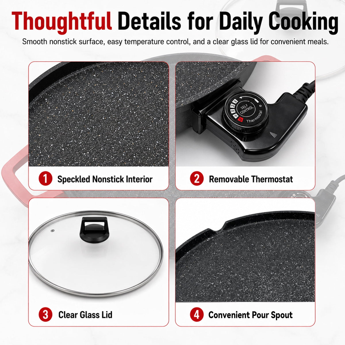 PRTYY 16-inch Electric Griddle, 2500W Non-Stick Grill and Griddle with Glass Lid, Kitchen Appliances